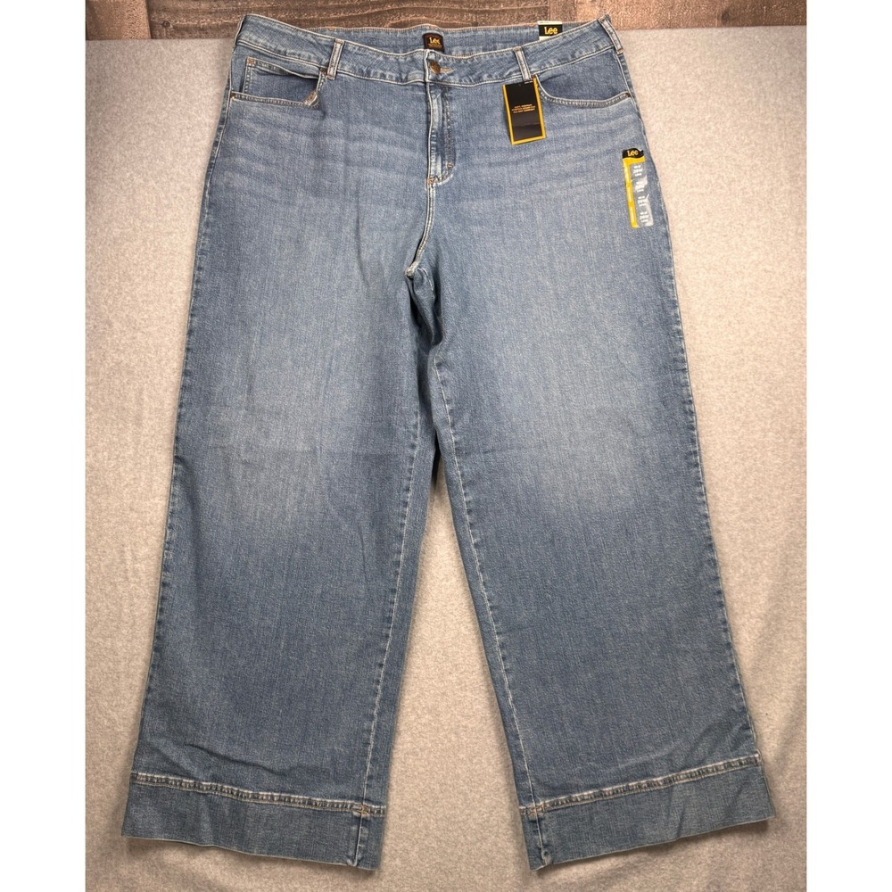 Lee Jeans Womens 26W Long Wide Leg Trouser High Rise Legendary Plus Stretch NEW